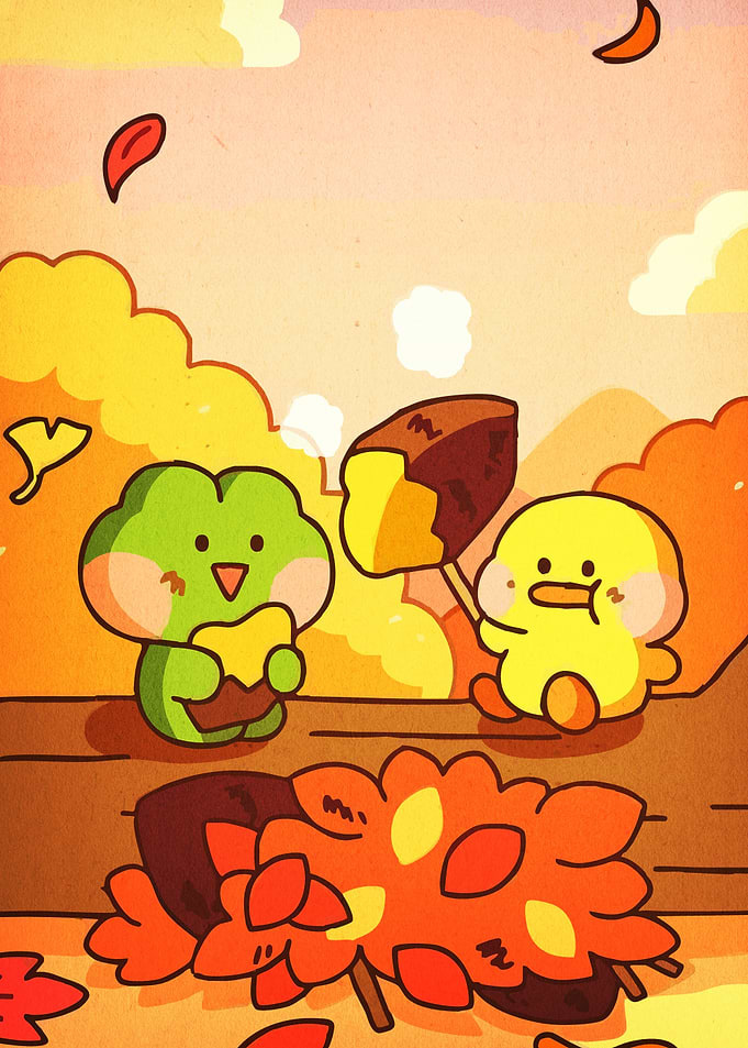 Autumn Friends Sharing Sweet Potato