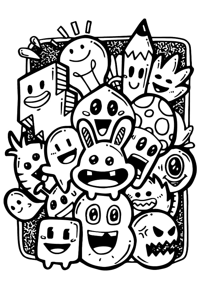 Black and White Doodle Characters