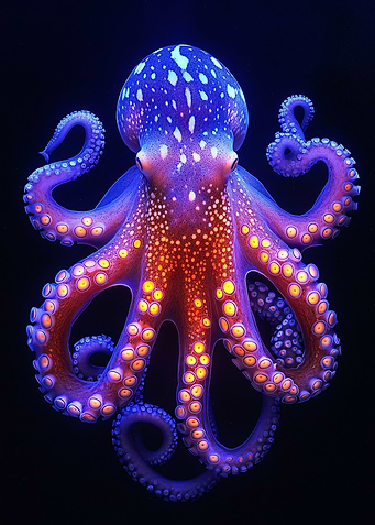 Colorful Octopus on Black Background
