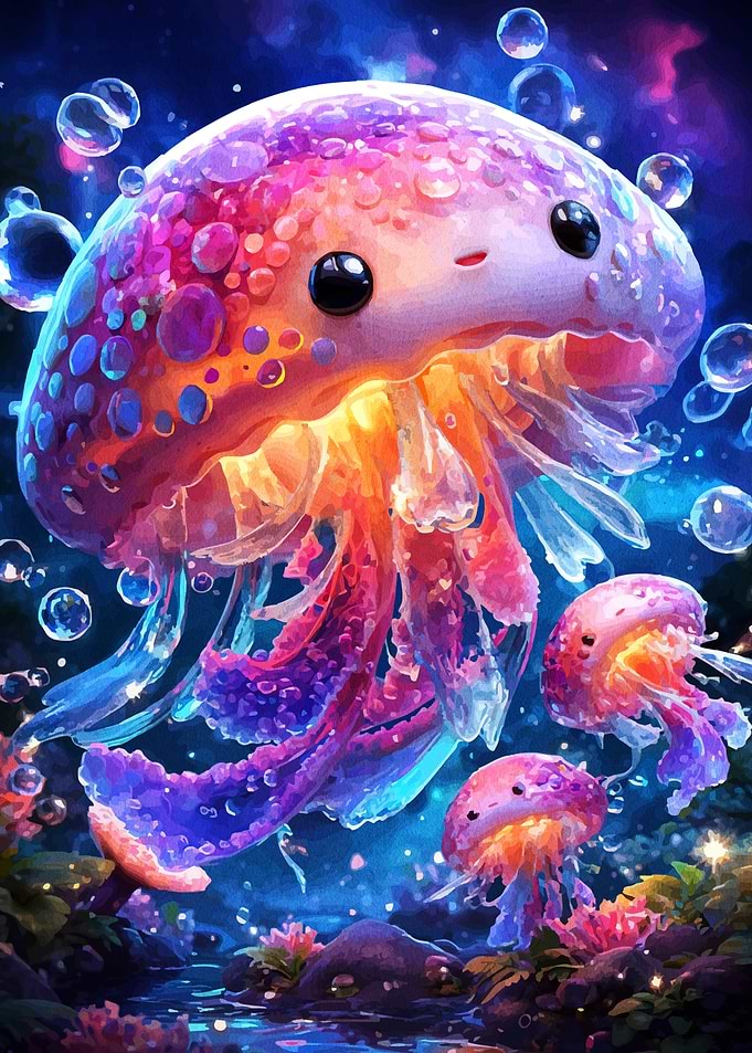 Cute Jellyfish in a Magical Underwater Scene