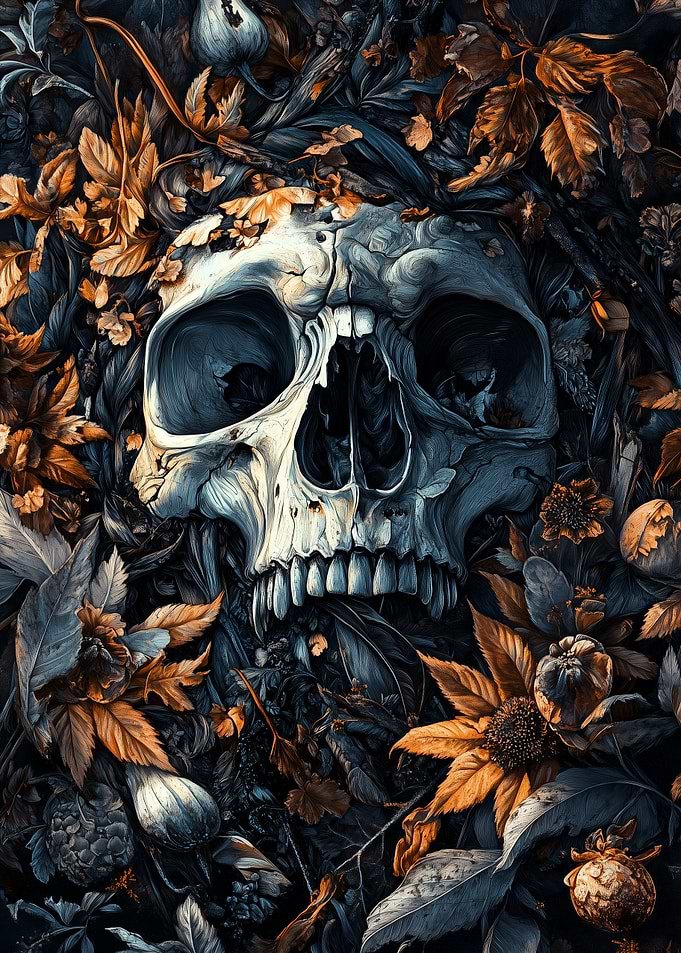 Skull Surrounded by Autumnal Foliage