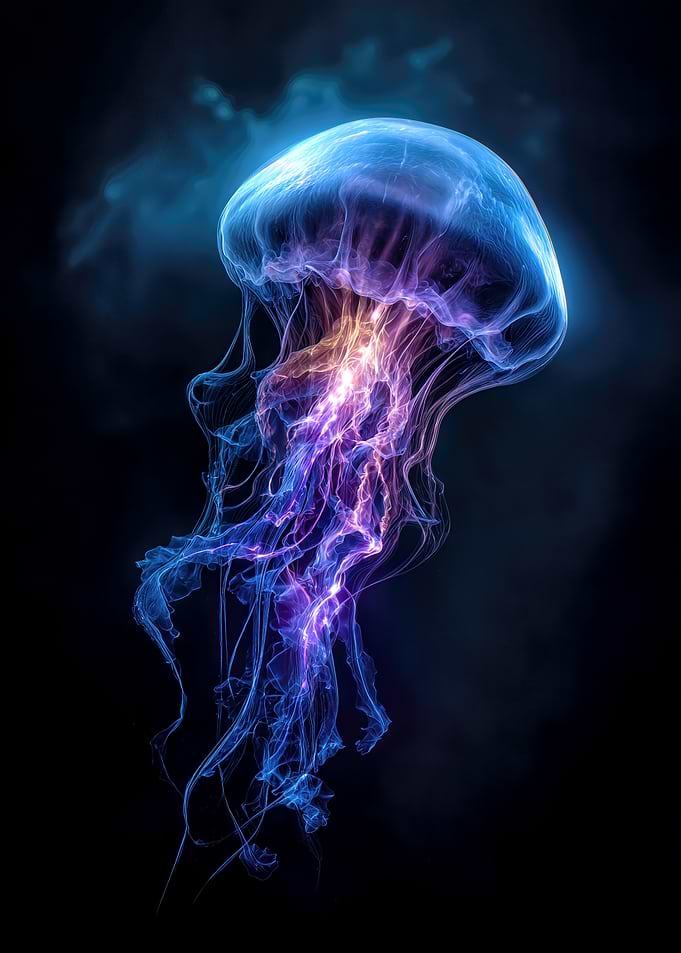 Glowing Jellyfish in Dark Water