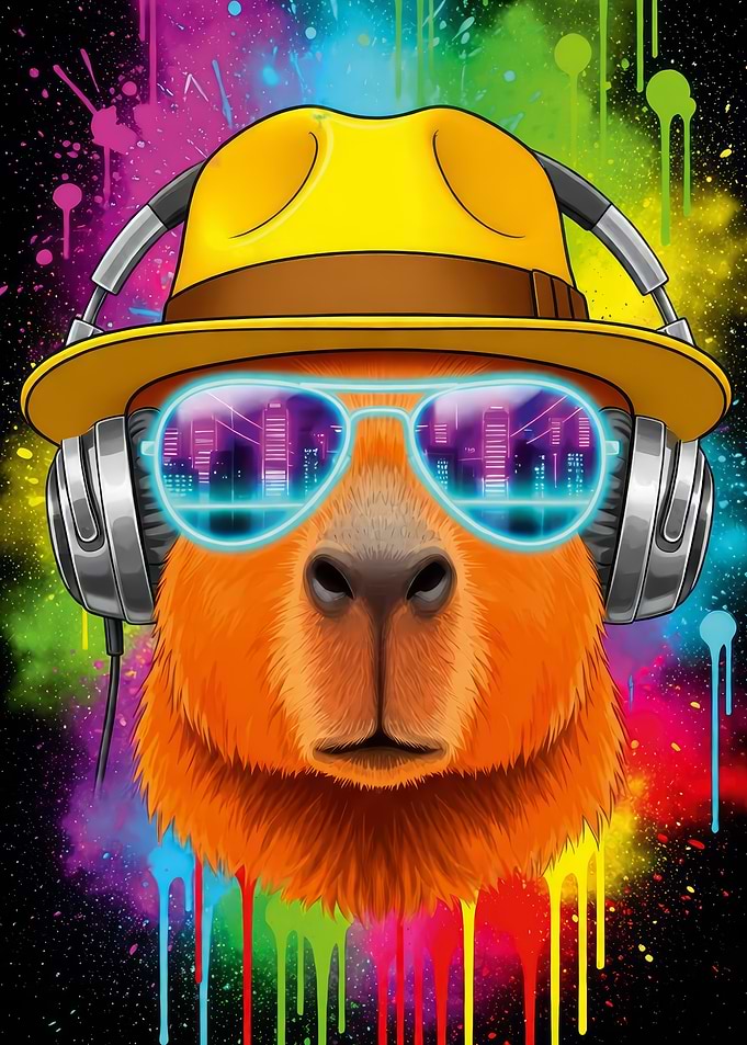 Capybara DJ with Cityscape Glasses