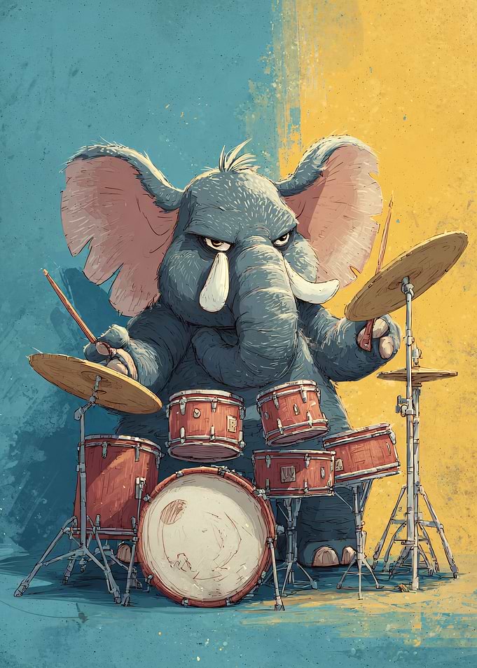 Elephant Drummer Cartoon Illustration