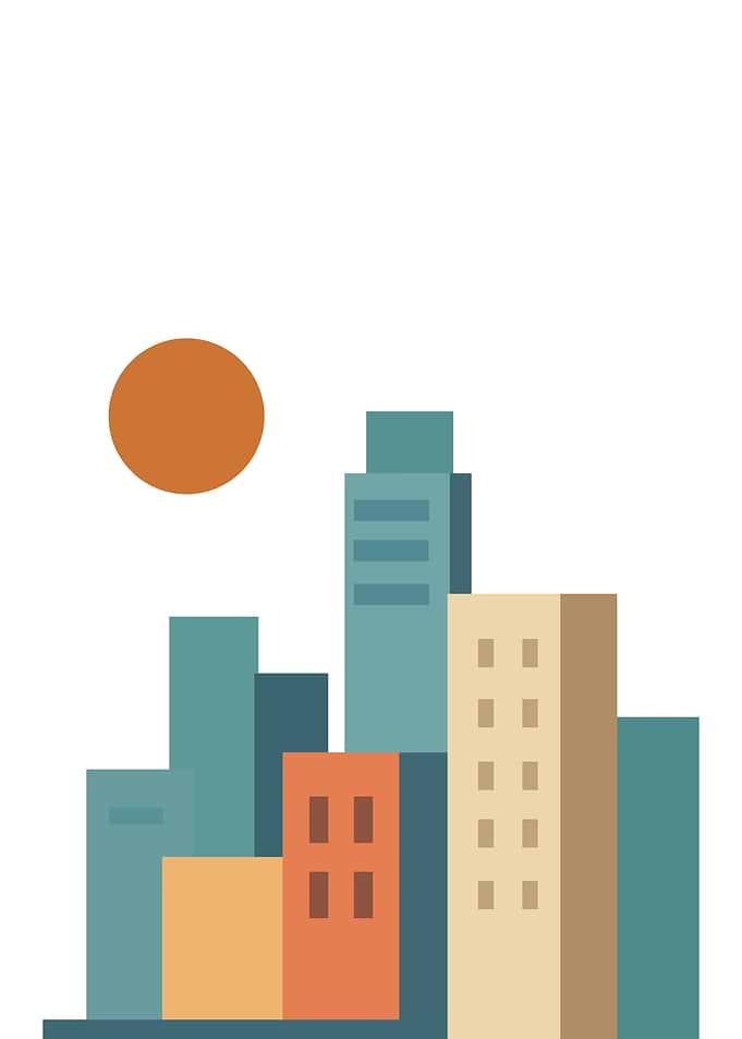 Minimalist Cityscape with Sun Illustration