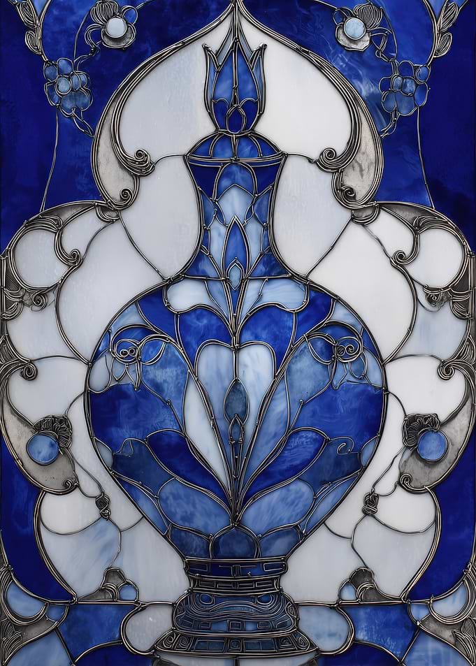 Blue and White Porcelain Stained Glass Vase