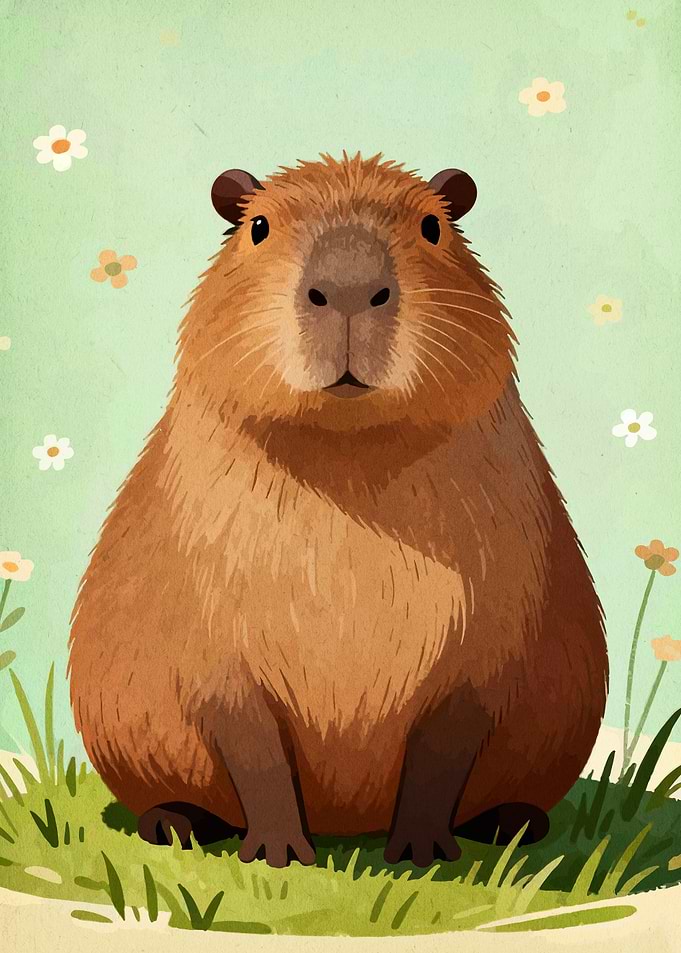 Capybara Portrait with Floral Background