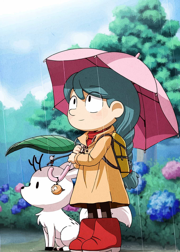 Hilda and Twig in the Rain