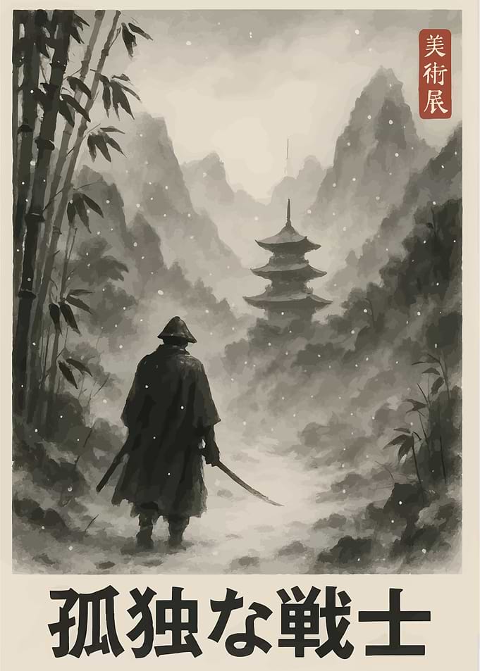 Lone Warrior in Snowy Landscape