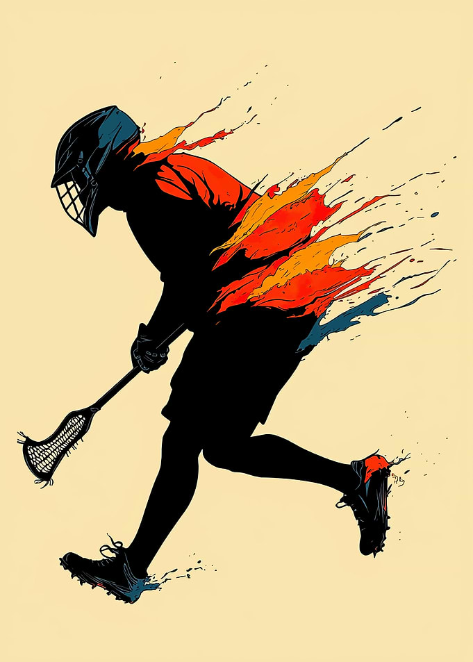 Lacrosse Player in Motion with Flame Effect