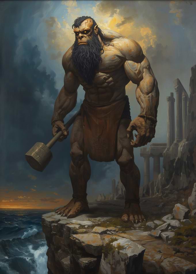 Giant with Hammer on Cliff
