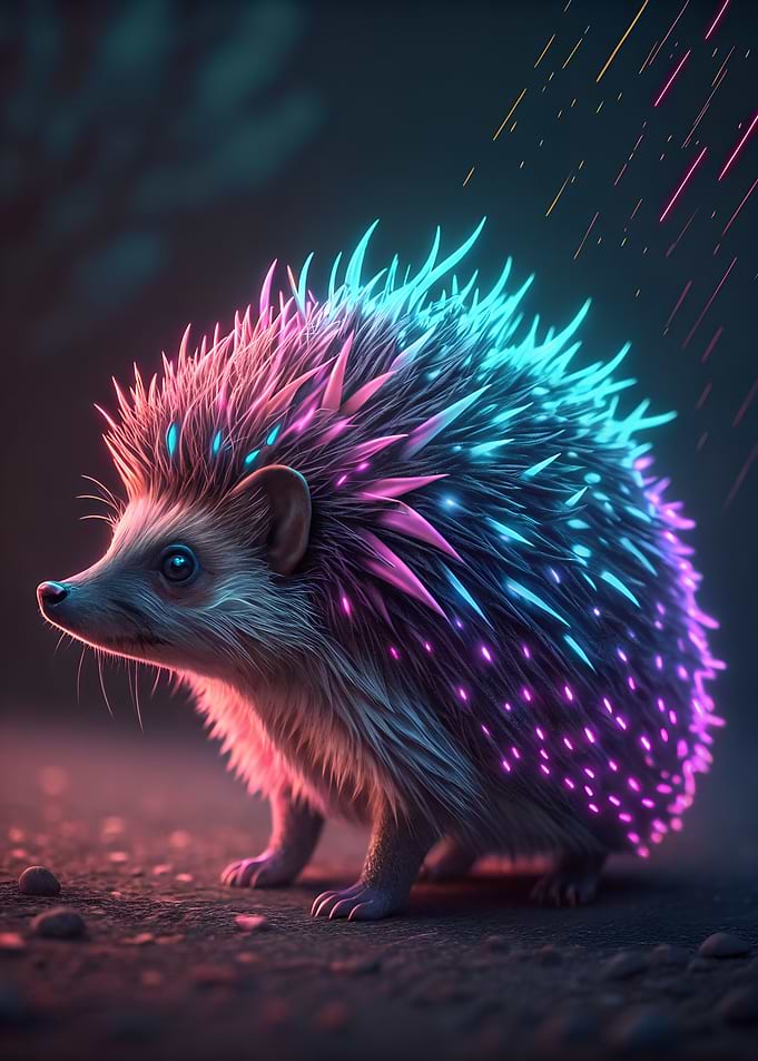 Neon Hedgehog Portrait
