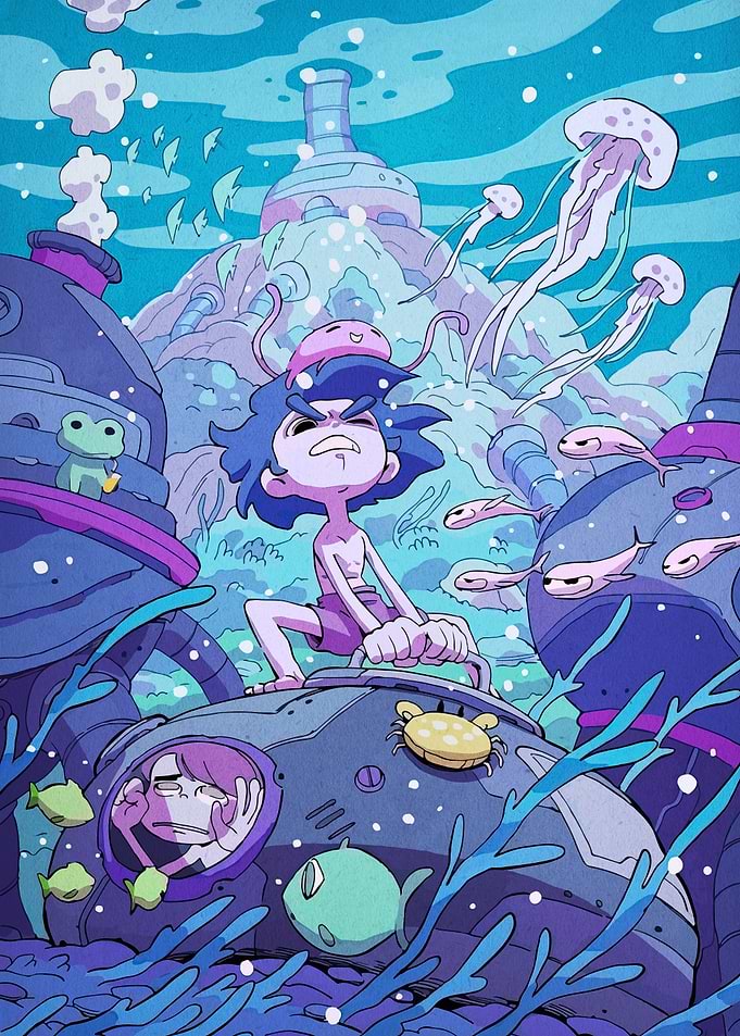 Underwater Adventure with Boy and Submarine