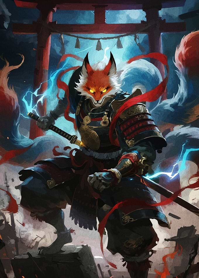 Fox Samurai Warrior with Swords