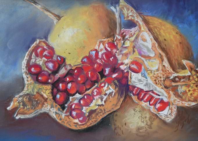 Pomegranate Still Life Pastel Painting