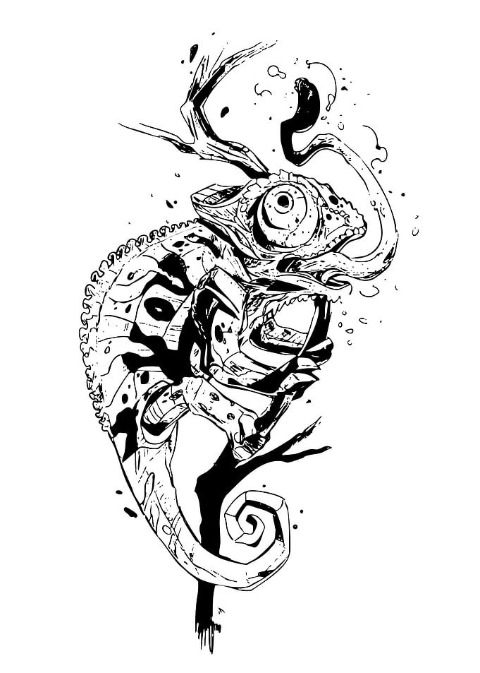 Chameleon Black and White Illustration