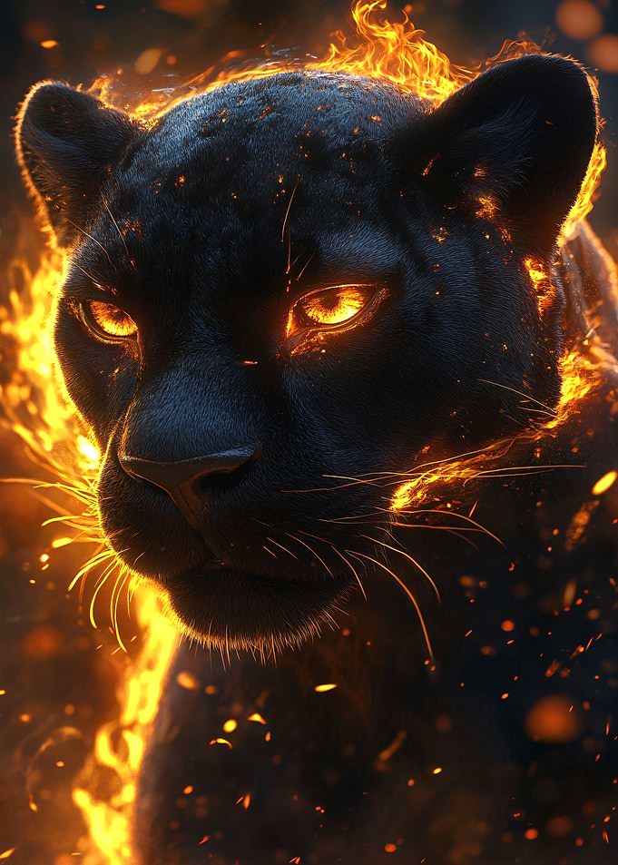 Fiery Black Panther Portrait
