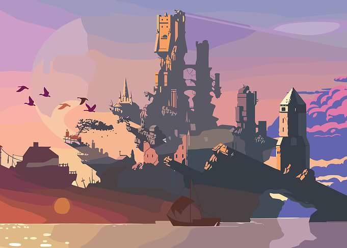 Fantasy Castle Island at Sunset