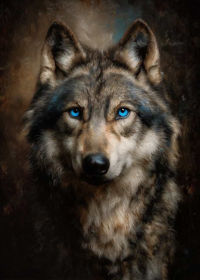 Wolf Portrait with Piercing Blue Eyes