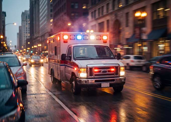 Ambulance on City Street at Night