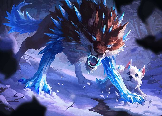 Ice Wolf and Pup in Winter