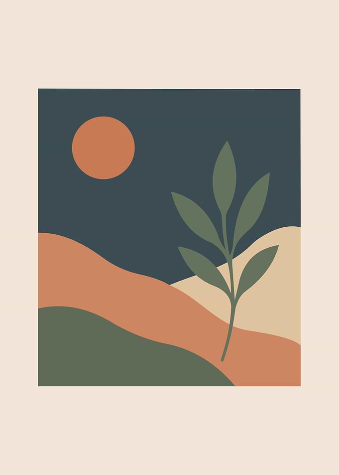 Minimalist Landscape with Plant and Sun