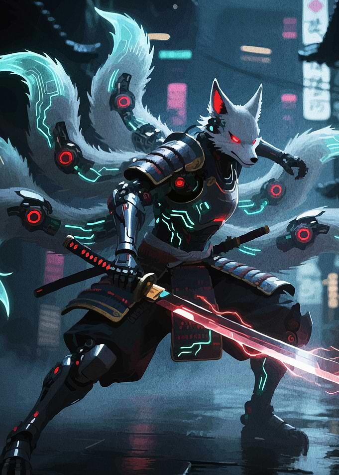Cyberpunk Kitsune Samurai