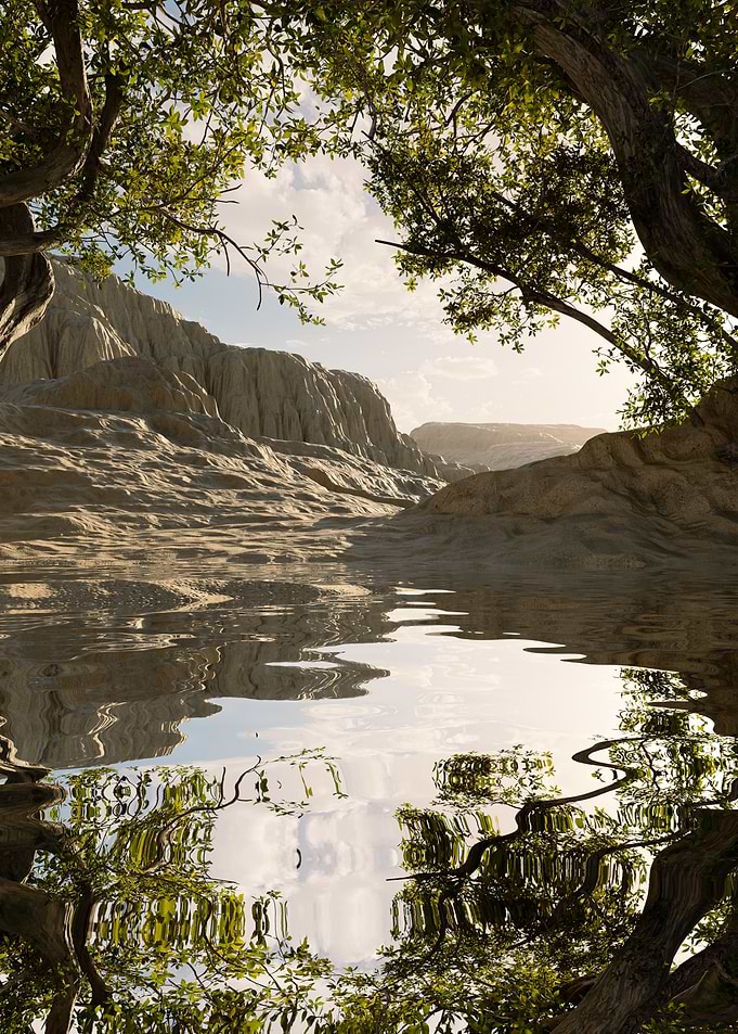 Reflective Lake Landscape with Trees
