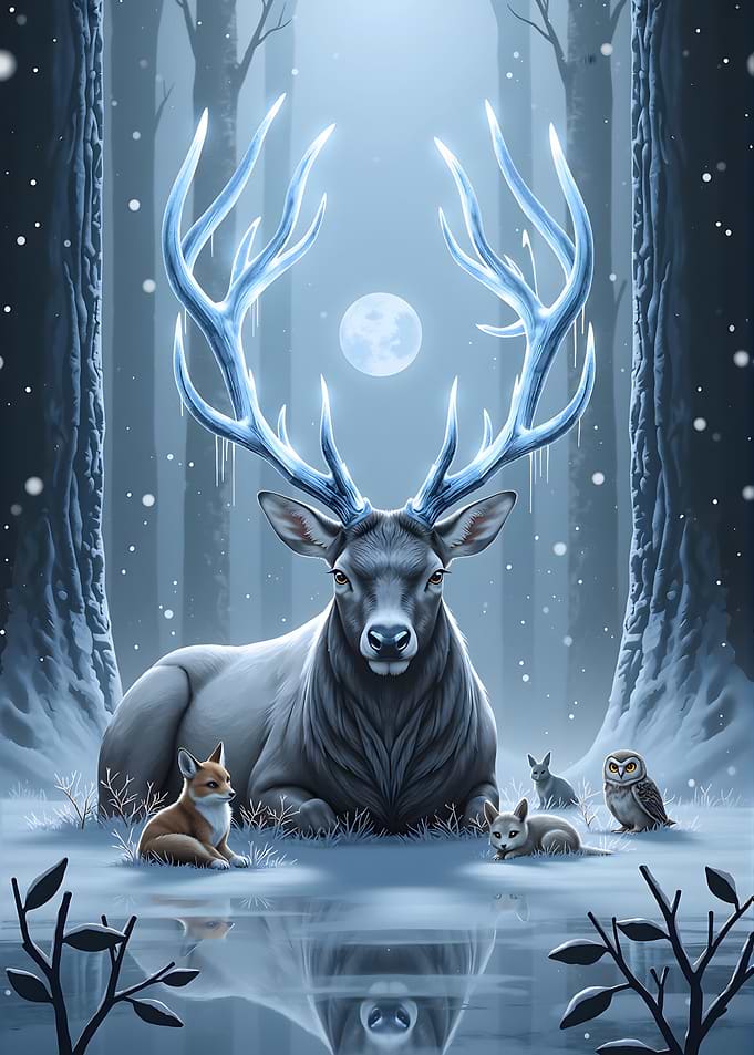 Winter Forest Deer and Animals