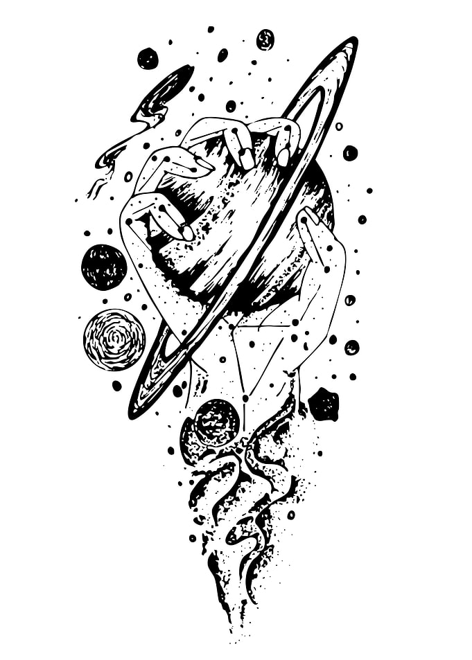 Hands Holding Planet Black and White