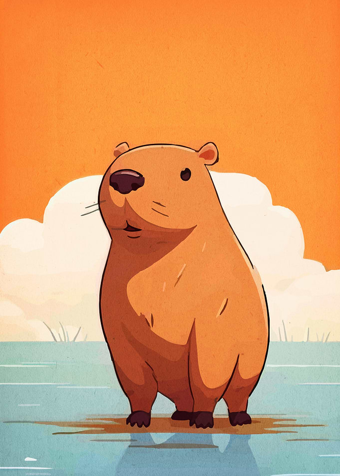 Cartoon Capybara in Water