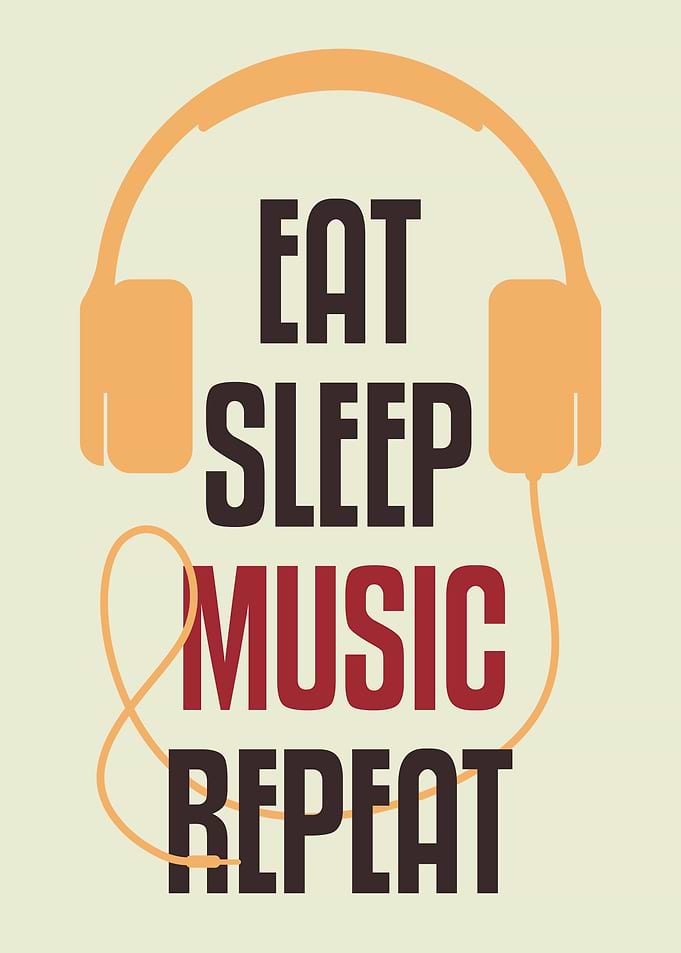 Music related art with motivational quote.