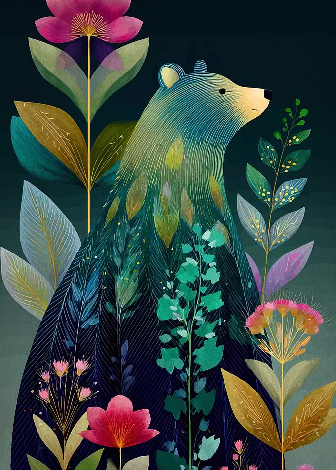 Floral Bear Illustration