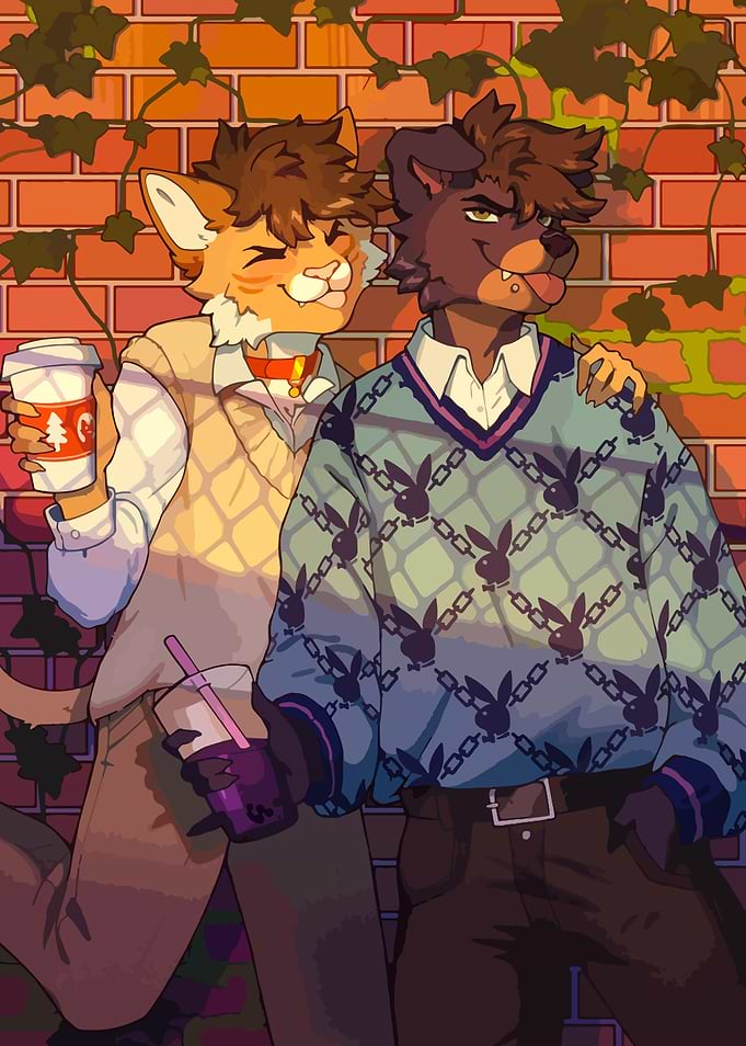 Anthropomorphic Cat and Dog Friends