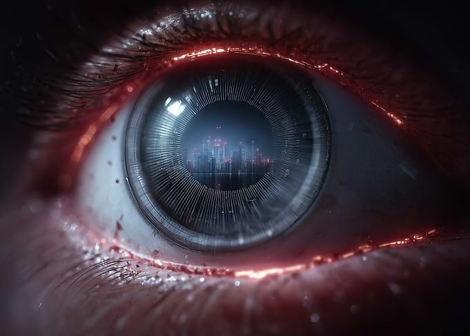Cyberpunk Eye Reflecting Cityscape
