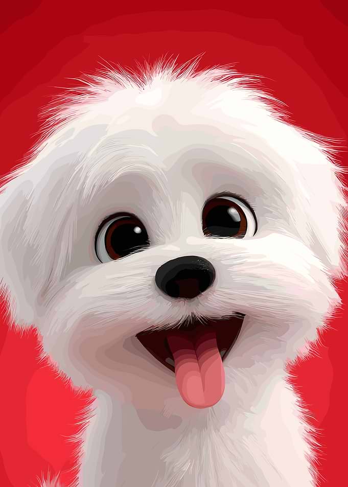 Happy White Dog Portrait on Red