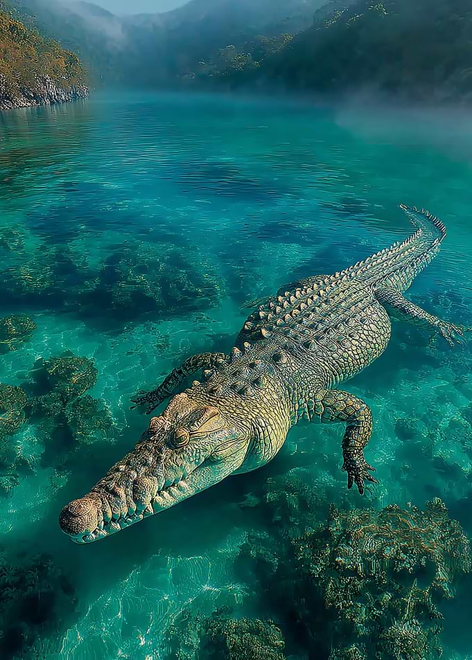 Crocodile in Turquoise Water