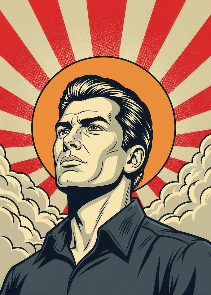 Man with Rising Sun Background