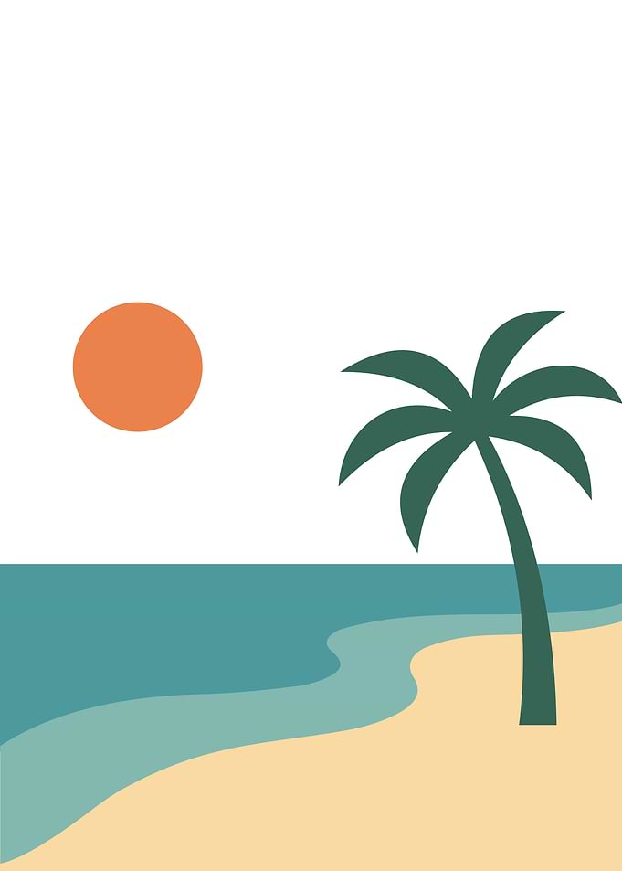 Minimalist Beach Scene with Palm Tree