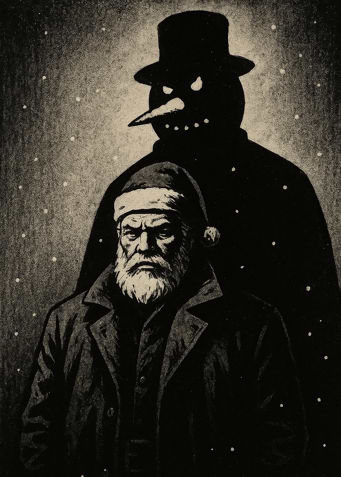 Noir Santa and Menacing Snowman Silhouette