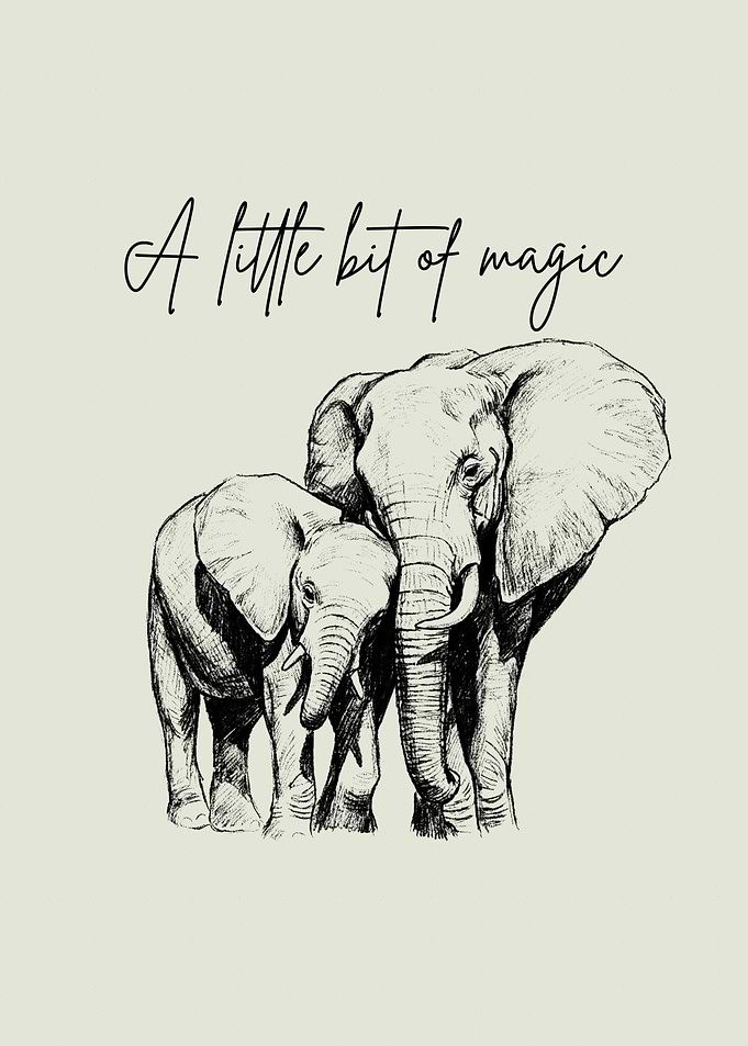 Minimalist Baby Room Poster – Elephant Mother and Baby “A Little Bit of Magic”