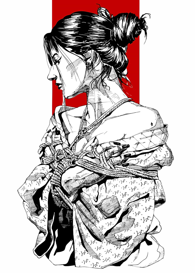Bound Woman Ink Drawing