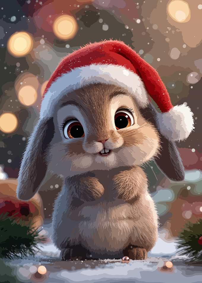 Christmas Bunny with Santa Hat