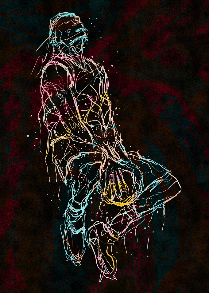 Abstract Basketball Player Line Art