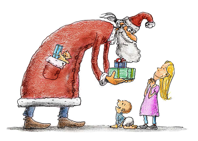 Santa Claus Giving Gifts to Children