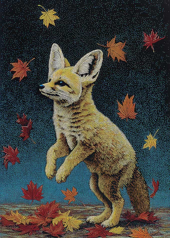 Fennec Fox in Autumn Leaves