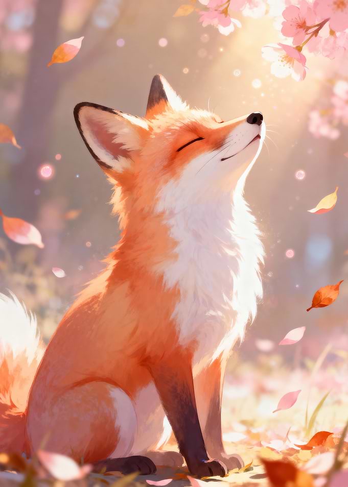 Fox in Cherry Blossom Sunlight