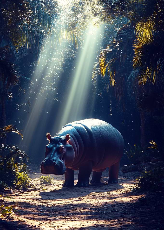 Hippo in Jungle Sunlight