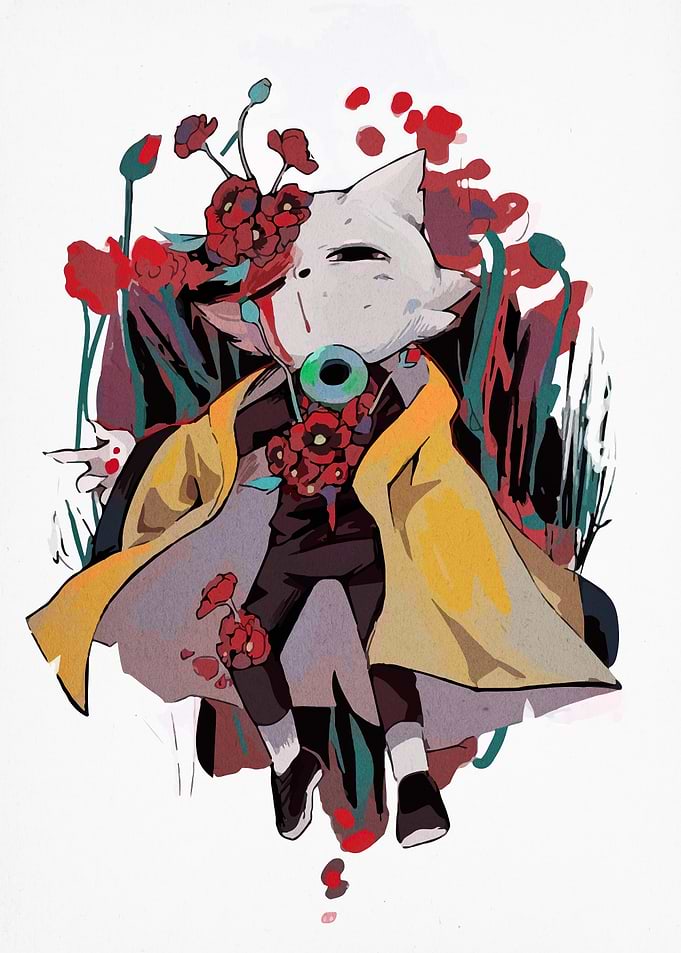 Floral Cat Character Illustration