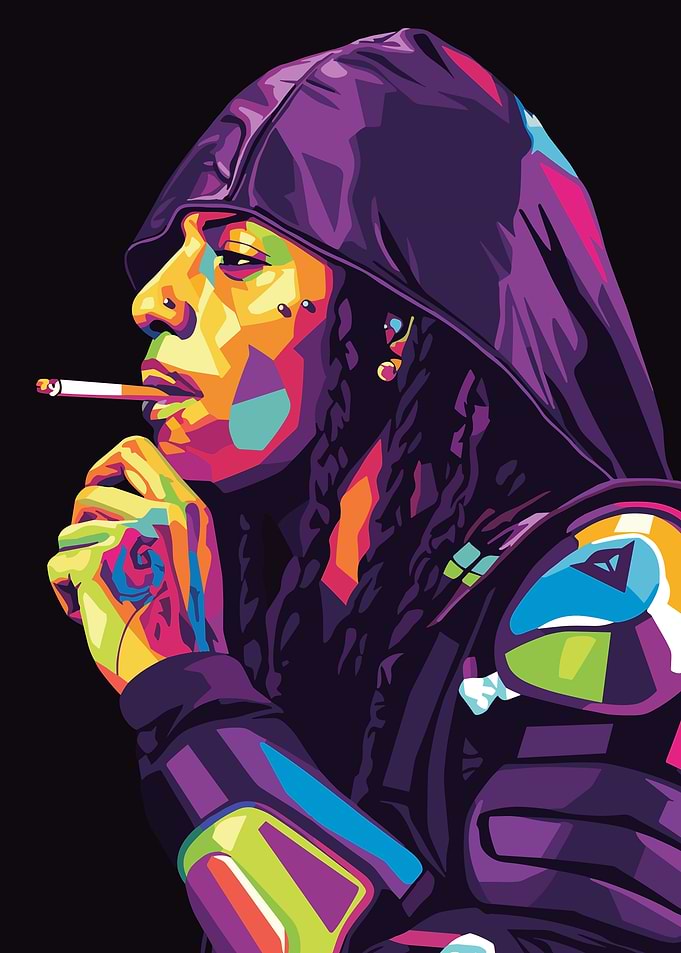 Lil Wayne Colorful Portrait Smoking
